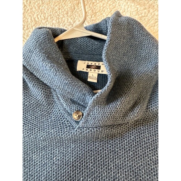 Joseph Abboud Blue Fisherman's Cowl Neck Sweater L Mens Elbow Patches - Picture 5 of 10